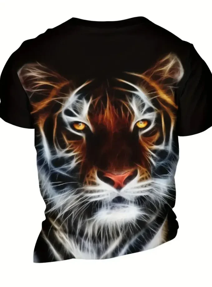 King of Forest Tiger 3D Digital Print Men's Crew Neck T-Shirt Casual Knitted Top with Short Sleeve Summer Outings Novelty Tee