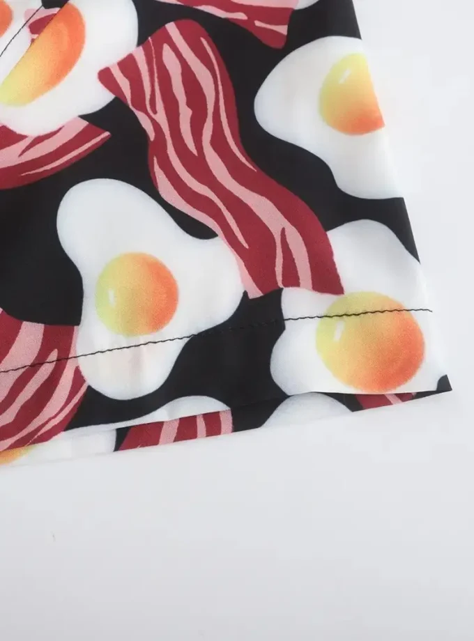 Men's Creative Button-Up Short Sleeve Shirt with Egg Bacon 3D Print Breathable Sustainable Fashion for Summer Holiday Parties