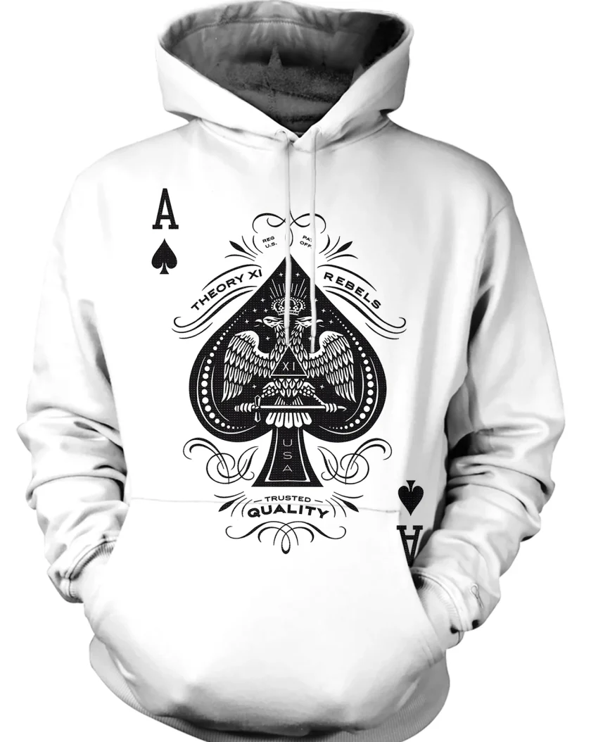 Men's Hoodie Poker A Graphic Fleece Fabric Long Sleeves Printed Pullover Hoodies with Pocket