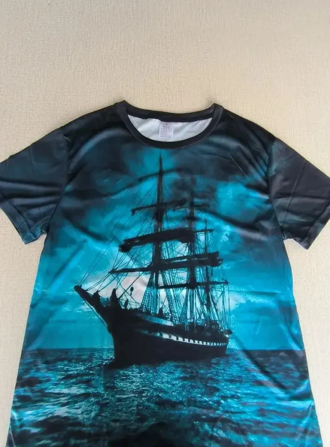 Men's Comfort Fit Short Sleeve Tee with Sailing Ship Graphic Easy Maintenance Durable for Casual Vacation Wear Sail Summer