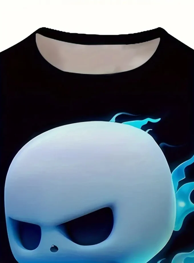 Men's 3D Ghost pattern Print T-Shirt V-Neck Short Sleeve Top with Pattern Knitted t-shirts