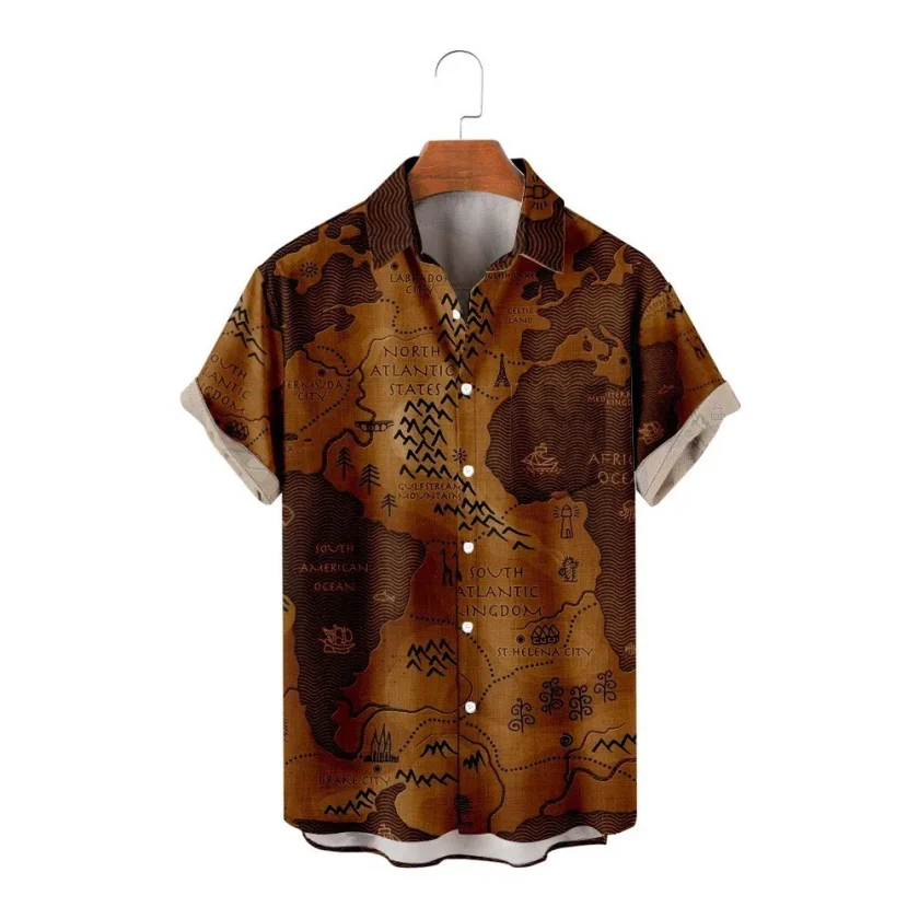 Men's  Shirt 3 D Digital Print Africa Map Vivid Short Sleeve Casual Shirts For Men - Image 4