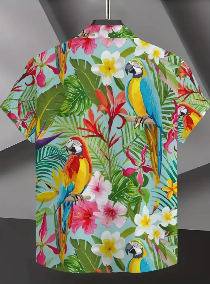 Men's Hawaiian Style Floral Pattern Short Sleeve Button Lapel Shirts 3D Printed Breathable Summer Resort Vacation Fashion