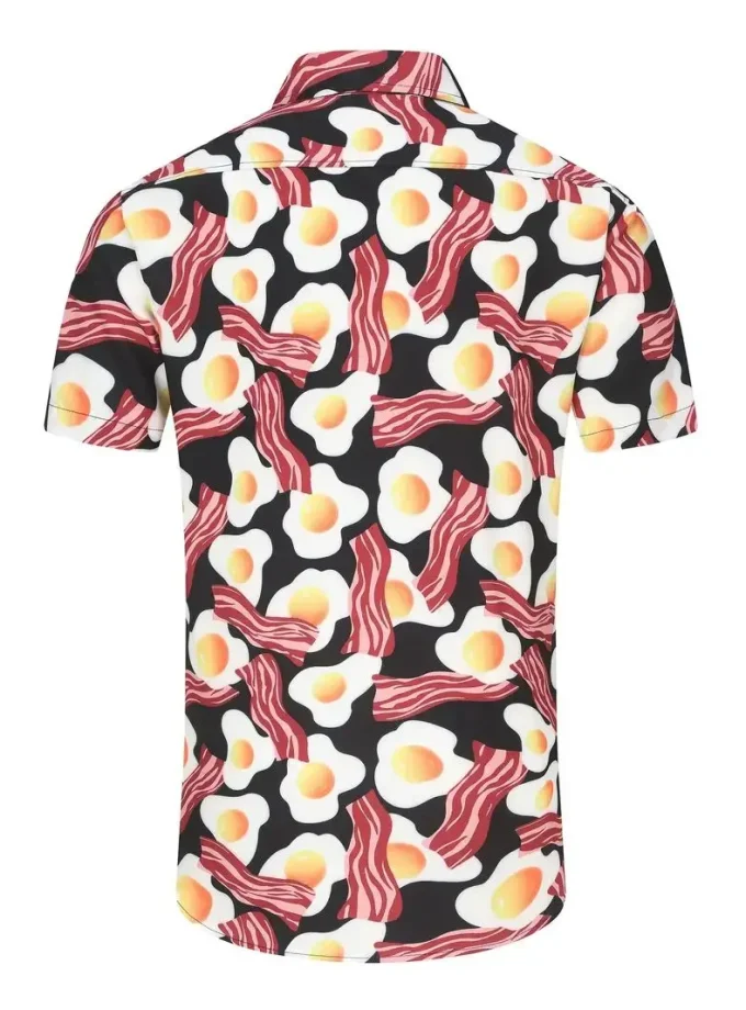 Men's Creative Button-Up Short Sleeve Shirt with Egg Bacon 3D Print Breathable Sustainable Fashion for Summer Holiday Parties