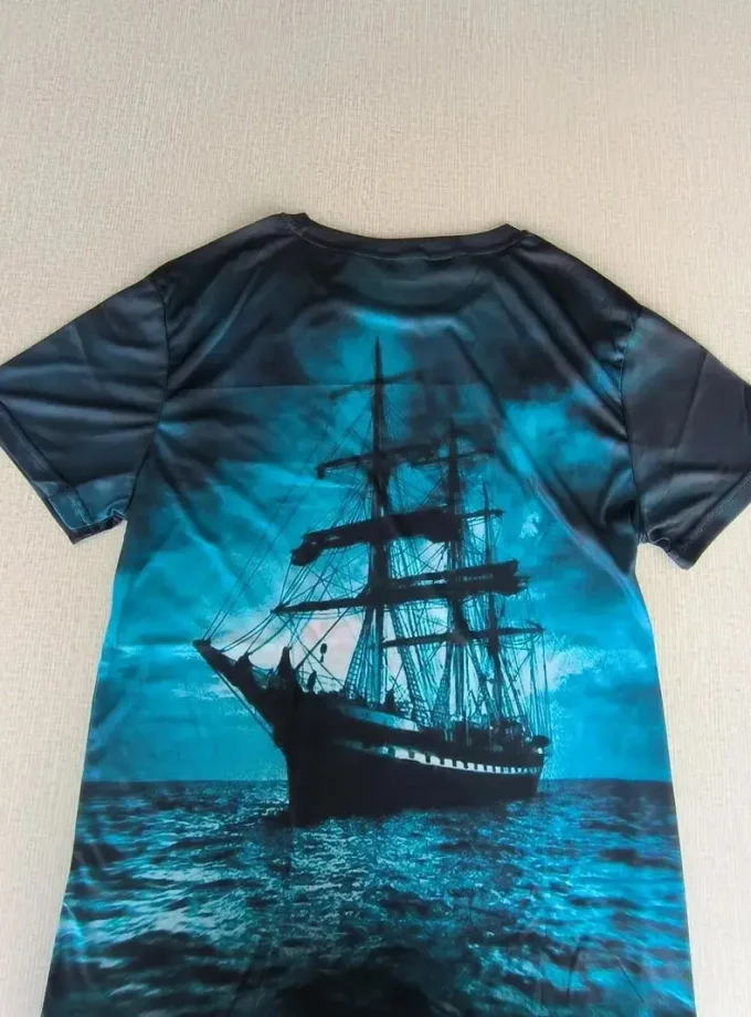 Men's Comfort Fit Short Sleeve Tee with Sailing Ship Graphic Easy Maintenance Durable for Casual Vacation Wear Sail Summer