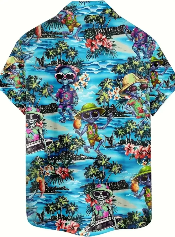 Men's Hawaiian Floral Print Button-Down Shirt Short-Sleeve Summer Vacation Clothing Sustainable Breathable