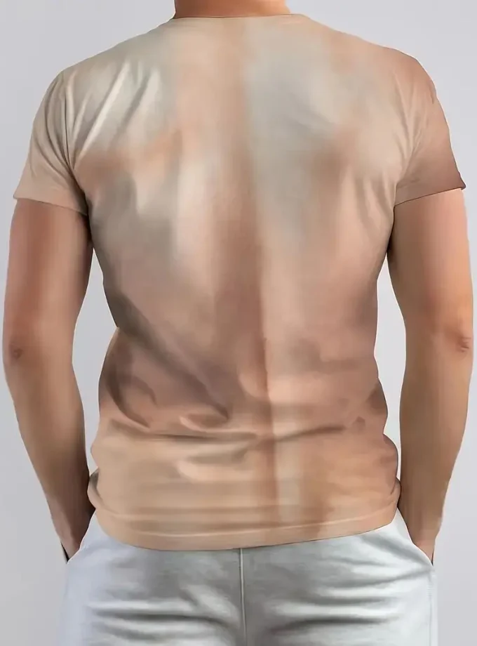 Men's Casual Sports Summer Tops 3D Digital Muscular Male Body Print T-Shirt Crew Neck and Short Sleeve Knitted Fabric