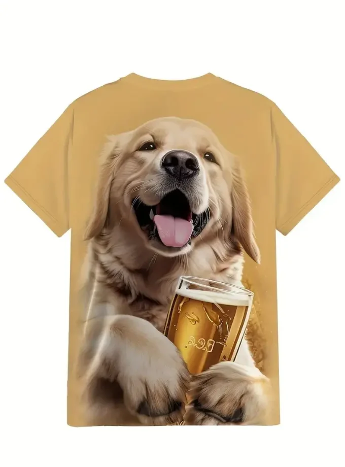 Men's Casual Unisex Dog Print Sports T-Shirt High Quality Stretch round Neck Tee Summer Oversized Short Length Fashion Design