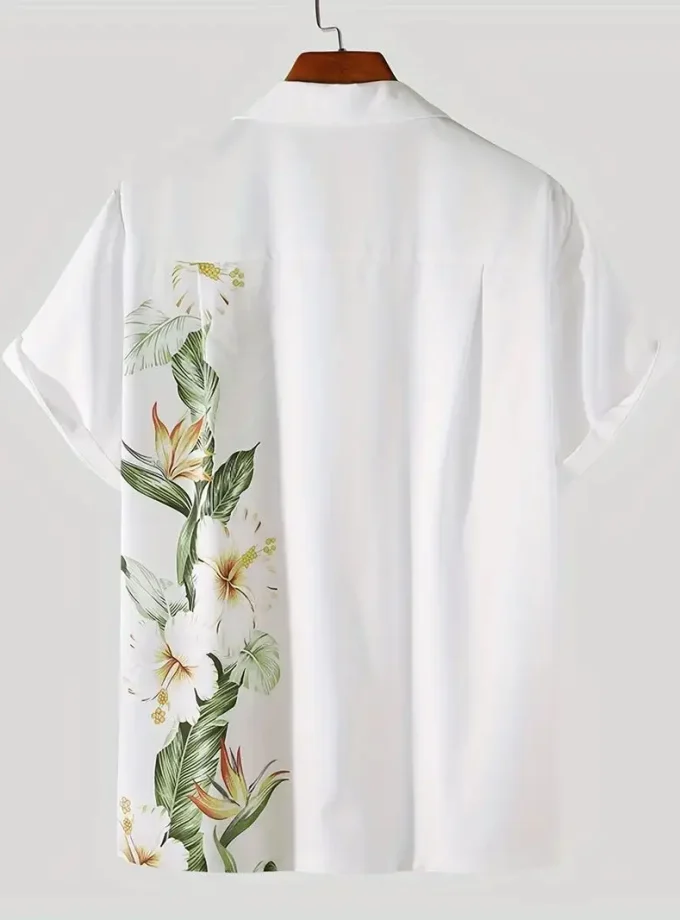 Men's Hawaiian Beach Style Floral Print Lapel Shirt Short Sleeve Knitted Sustainable Anti-Wrinkle for Summer polyester shirt