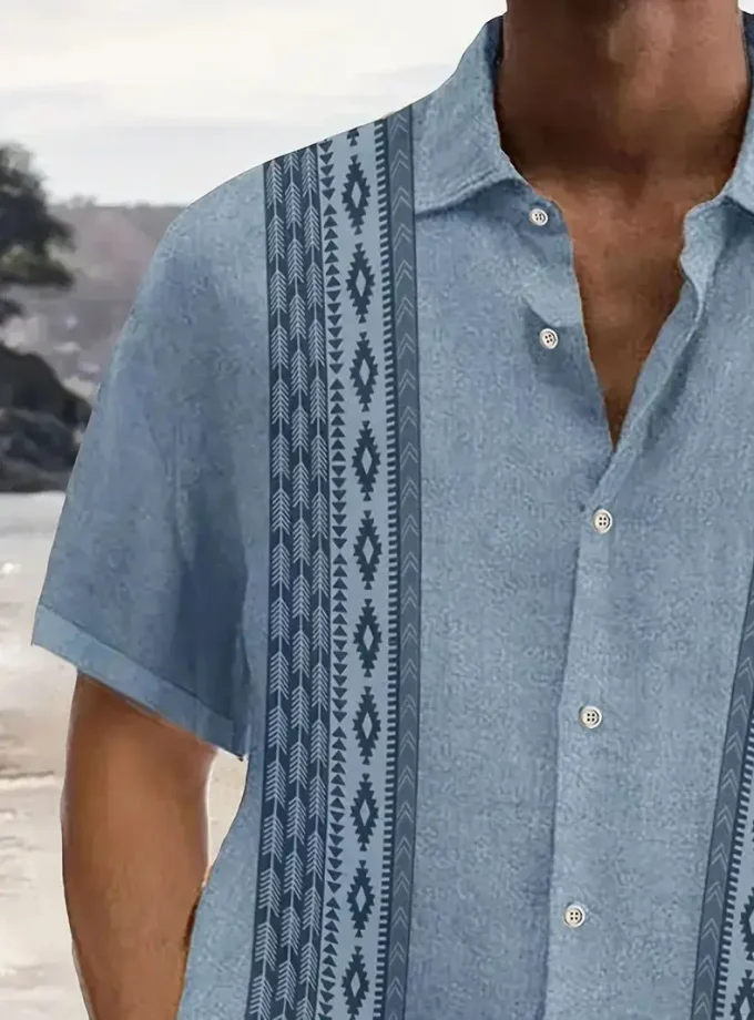 Men's Retro Style Hawaiian Shirt with 3D Stripe Print Breathable Short Sleeve Casual Shirt for Summer Vacation