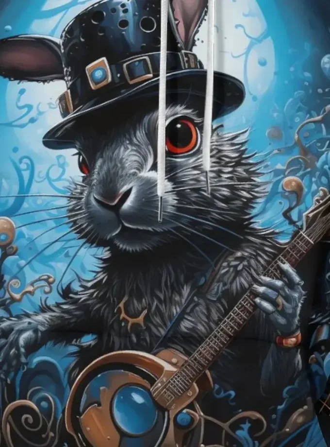 Men's Long Sleeve 3D Gray Rabbit Pattern Print Hoodie Soft Breathable Comfortable Sweatshirt Kangaroo Pocket Outdoor Sports