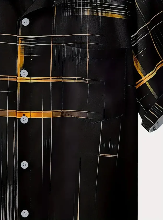 Men's Casual Short Sleeve Hawaiian Shirts with Geometric Stripe 3D Print Men's Shirt