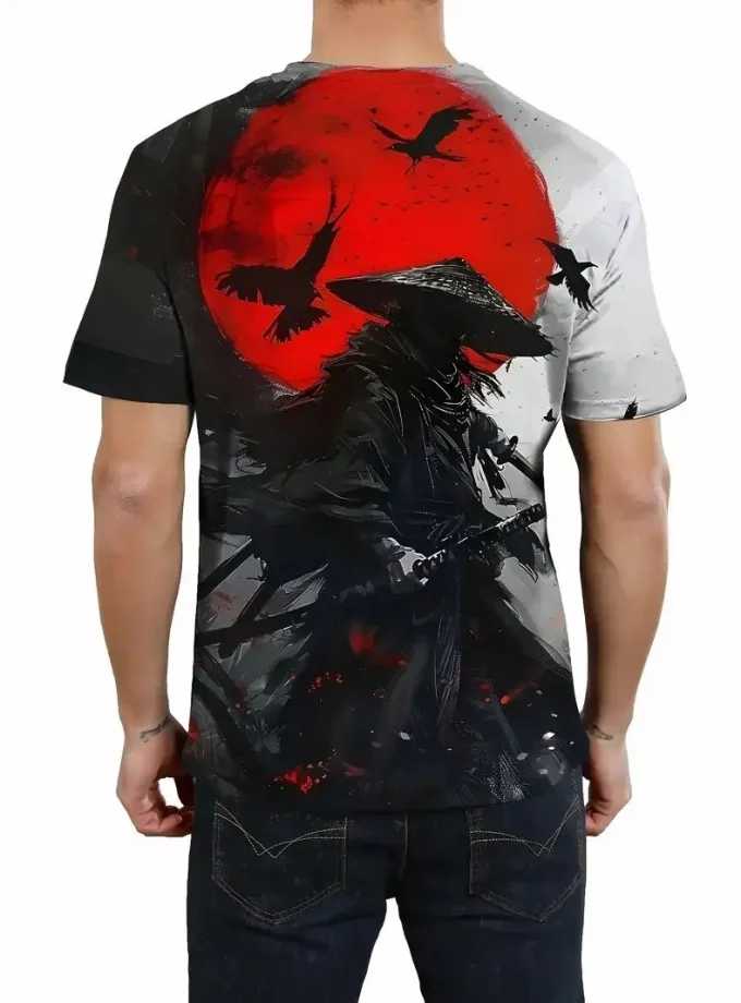 Men's Casual Summer 3D Graphic Samurai Warrior Print T-Shirt Crew Neck Short Sleeve Soft Breathable Comfortable Daily Wear