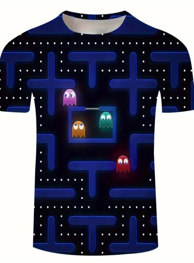 Men's 3D Printed Geometric Pattern T-Shirt Crew Neck Short Sleeve Soft Slight Stretch Polyester Maze Design Regular Fit Summer