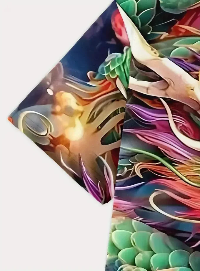 Men's 3D Digital Printed Casual Travel Shirt Design Vibrant Dragon on Soft Breathable polyester Material Short Sleeves