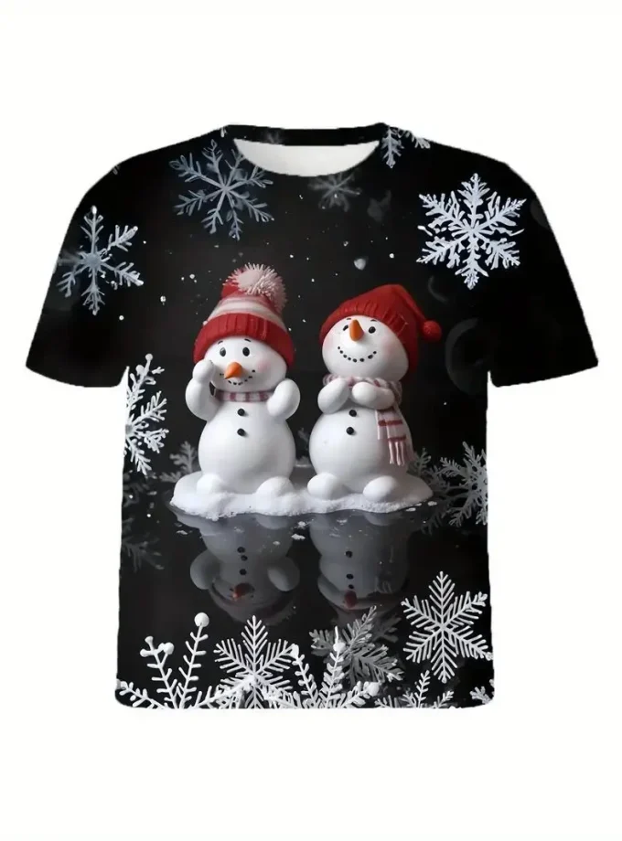 Men's Christmas Snowman Print Short Sleeve T-shirt Casual Daily Crew Neck V-Neck Knitted Fabric for Summer Outdoor Activities
