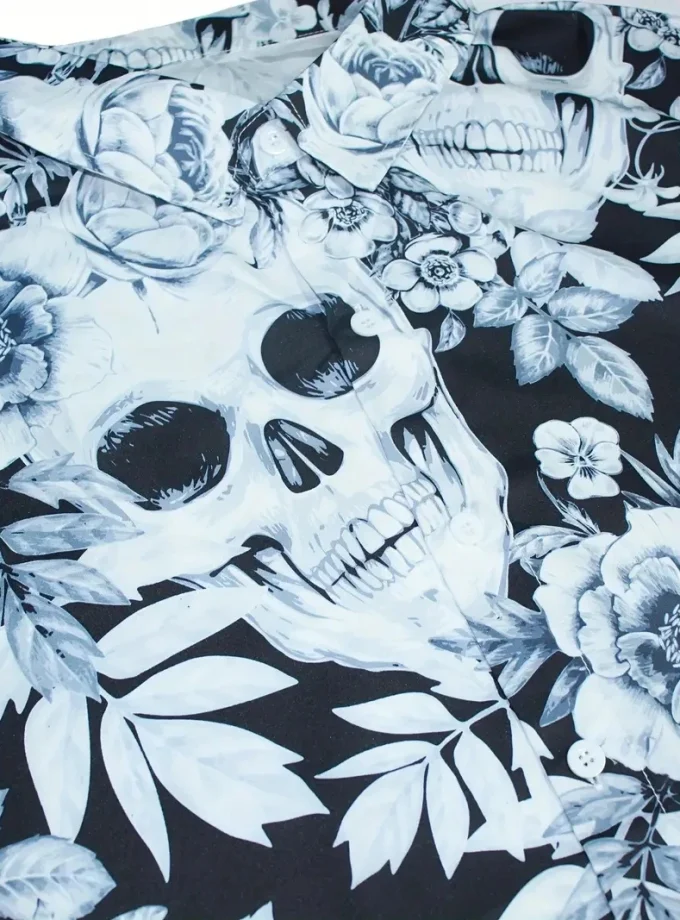 Men's Horror T-Shirt Stylish Skulls Flowers Portrait 3D Print Vintage Spring Summer Fall Style Relaxed Fit Lapel Collar Slight