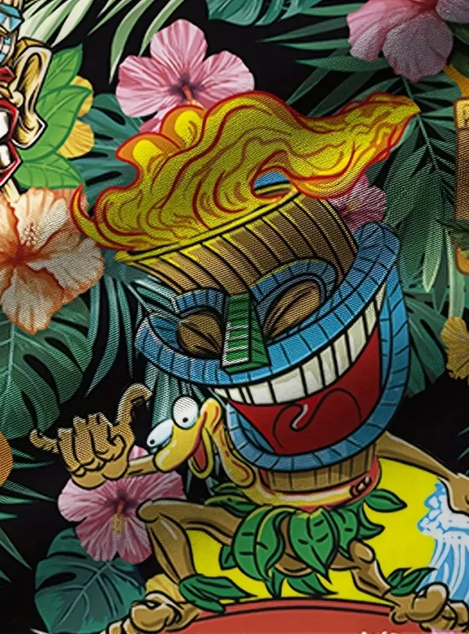 Men's Fashionable Monsters Print Casual Shirt Comfortable Loose Fit Buttoned Short Sleeve Breathable Summer Outdoor