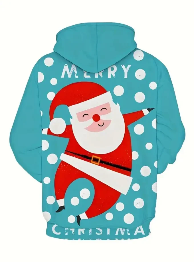 Men's Plus Size Casual Christmas Sweatshirt Polyester Stretch Fabric Santa Pullover Hood with Pocket Festive Holiday Top