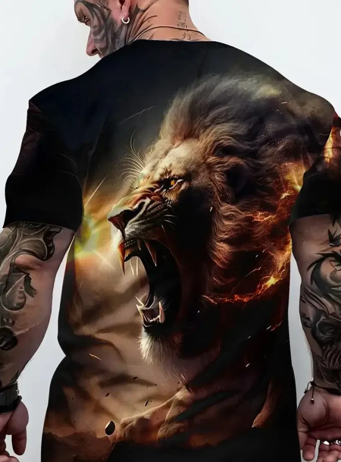 Men's 3D Digital Roaring Lion Pattern Print Crew Neck Short Sleeve T-Shirt Tops Summer Leisure Outdoors Activities