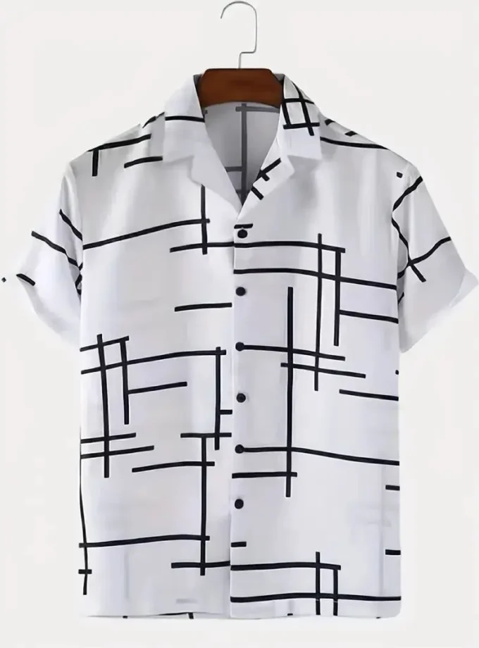 Men's Casual Summer Vacation-Ready Top Breathable Quick-Drying Hawaiian Shirt Stripe Print Relaxed Fit Short Sleeve Beach