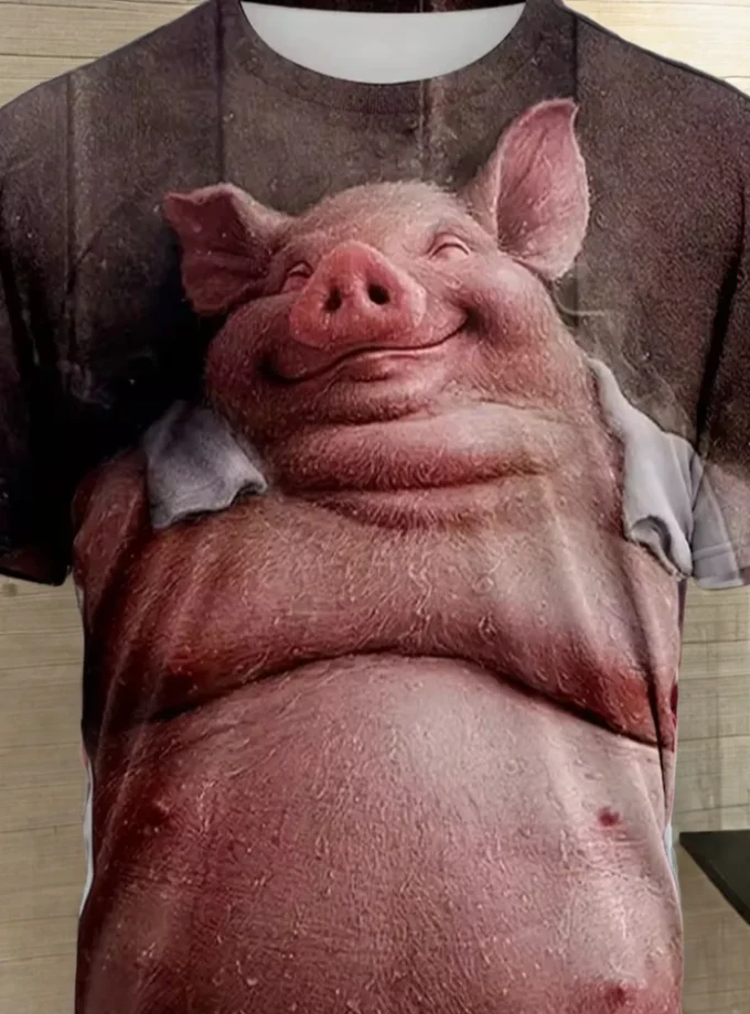 Men's Casual Summer Tops Funny Pig 3D All Print Realistic Graphic T Shirt Short Sleeve Novelty Tees Knitted Neck