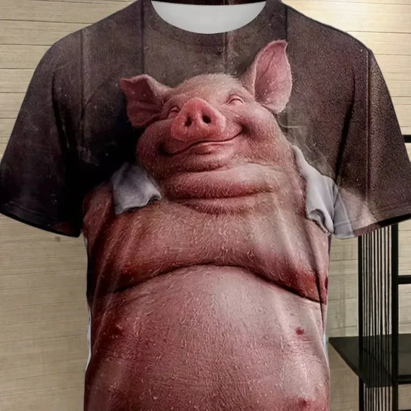 Men's Casual  Summer Tops Funny Pig 3D All Print Realistic Graphic T Shirt Short Sleeve Novelty Tees Knitted Neck - Image 4