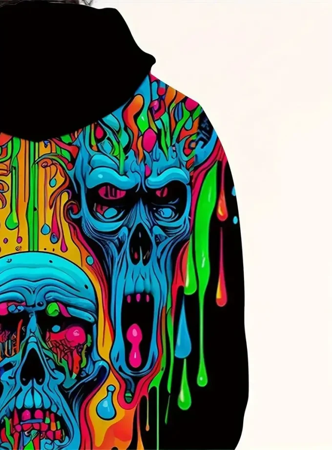 Men's Plus Size Hooded Sweatshirt Vibrant 3D Colorful Skulls Printed Soft Slight Stretch Polyester Fall Winter