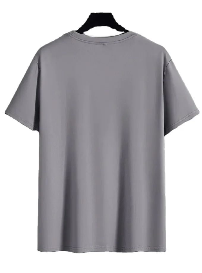 Men's Casual V-Neck T-Shirt Kitty Coffee Patterned Knitted Crew Neck Stretch Short Sleeve Male T-shirts