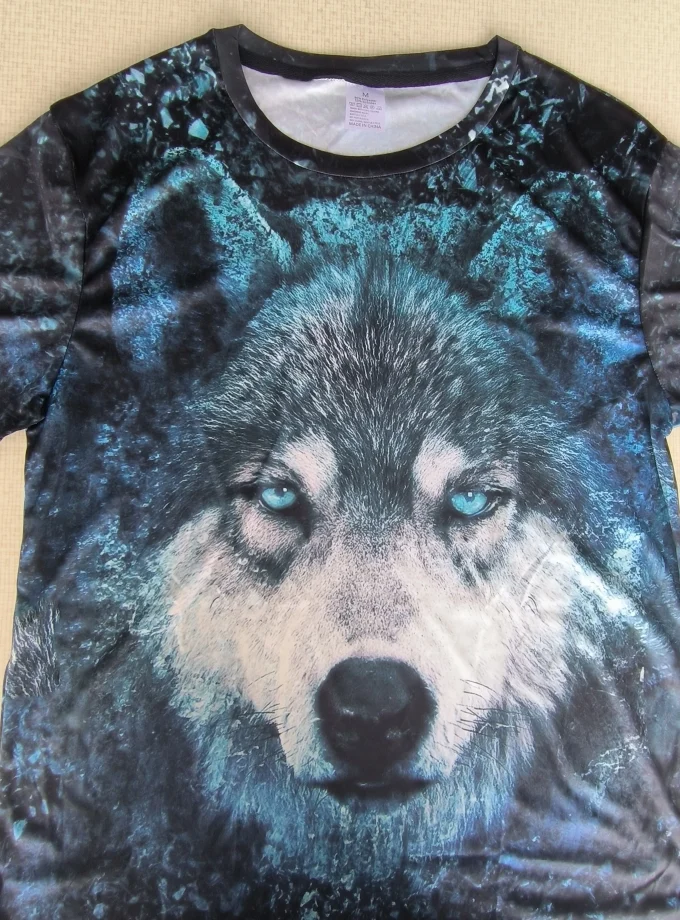 Men's 3D Wolf Print Graphic Design T-Shirt Summer Crocheted V-Neck Crew Neck Novel Tshirts with Pattern Short Sleeve