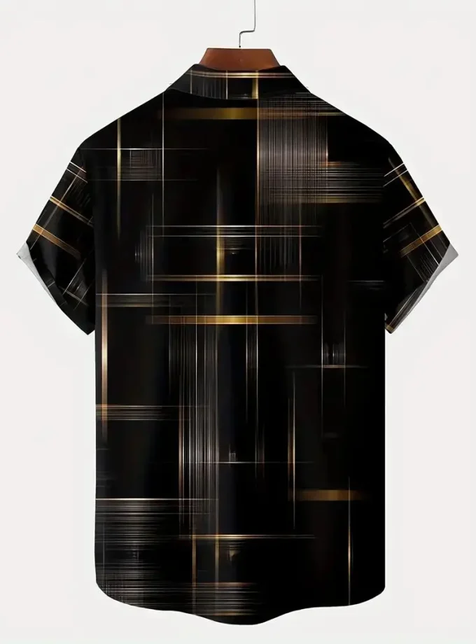 Men's Casual Short Sleeve Hawaiian Shirts with Geometric Stripe 3D Print Men's Shirt