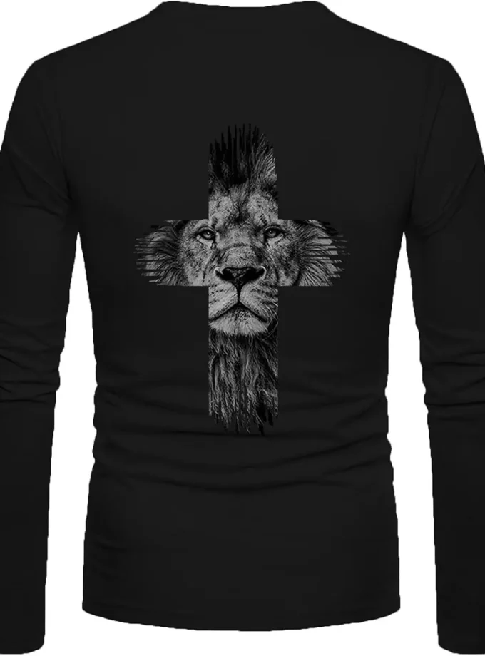 Men's Casual Fashion Vintage 3D Lion Printed Jersey Top Long Sleeve Tshirts with Funny Graphic Hip Hop Streetwear Tees