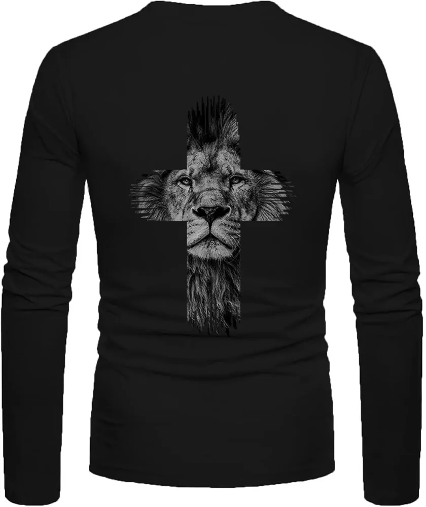 Men's Casual Fashion Vintage 3D Lion Printed Jersey Top Long Sleeve Tshirts with Funny Graphic Hip Hop Streetwear Tees - Image 6