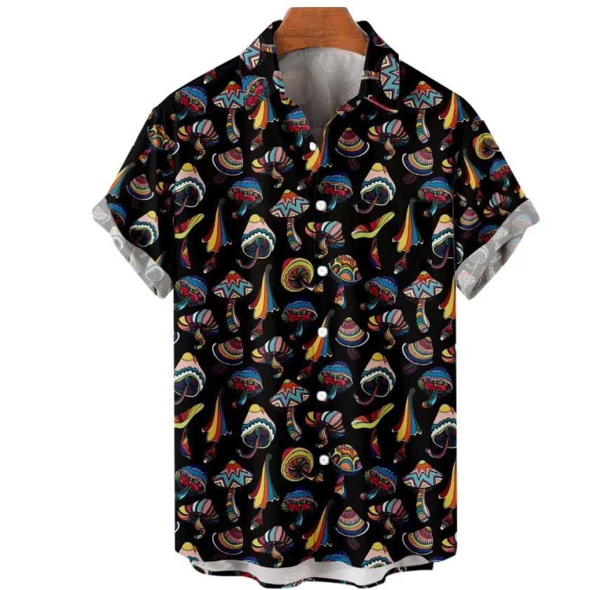 Men's Linen Button down Shirt Oversize Casual Mushroom Pattern Crocheted Fashion Breathable-Digital Printing - Image 5
