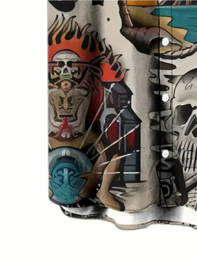 Men's Retro 3D Skull Floral Pattern Print Casual Button Top XL Size Short Sleeve Lapel Shirt Summer Daily Wear Vacation Resorts