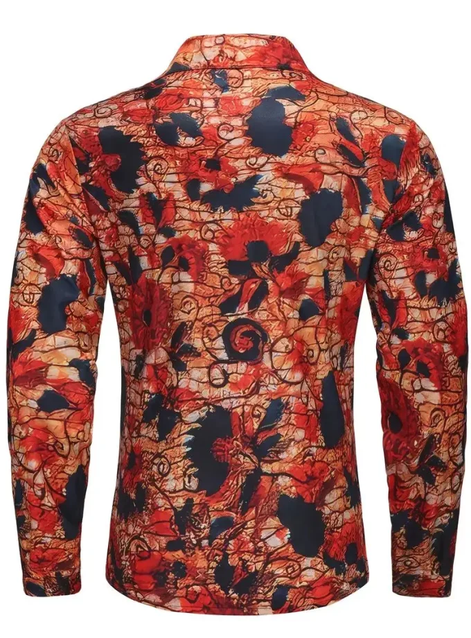 Men's Retro Brick Flowers Print Long Sleeve Shirt Casual Comfy Silk Woven for Spring Fall Anti-Pilling Feature Great Gift Idea