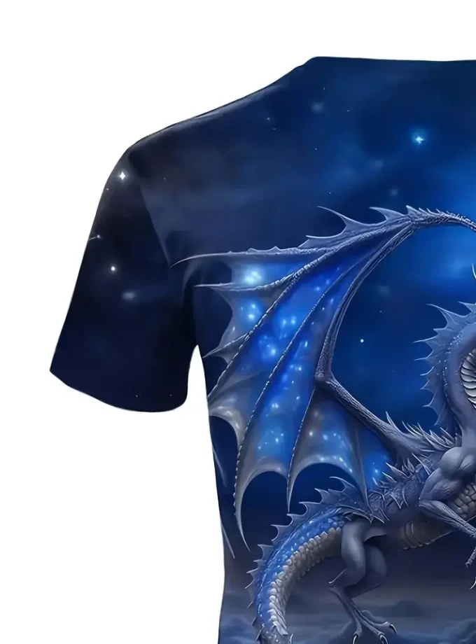 Men's blue moon Dragon Print T-Shirt Short Sleeves Crew Neck Comfortable Durable Breathable Outdoor Adventures Everyday