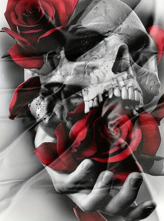 Men's Chic 3D Digital Skeleton Skull Rose Printed T-Shirt Short Sleeve Crew Neck Comfortable Breathable Tops Summer Outdoors