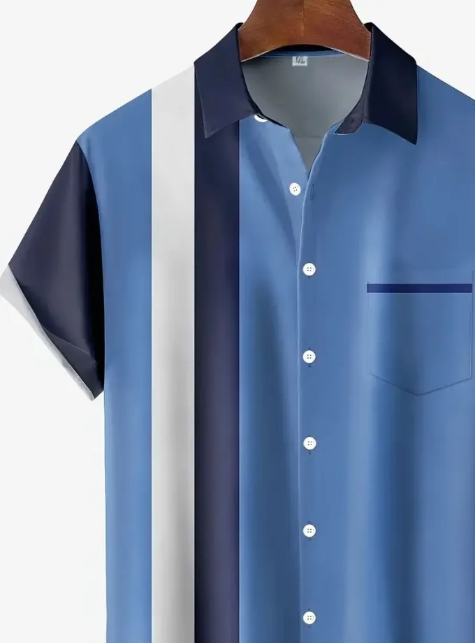 Men's Floral Striped Short Sleeve Shirt with Lapel Collar Breathable and Sustainable for Summer Vacation or Casual Wear