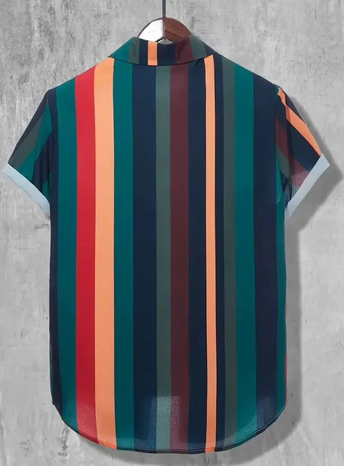 Men's Cotton Shirt Top Striped Lapel Short Sleeve Closure Casual Button up Design for Daily Vacation Summer Wear