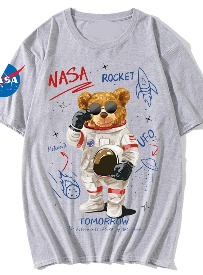 Men's 3D Printed T-shirt with Cartoon Bear Graffiti Toy Bear Pattern V-Neck Short Sleeve Chic Knitted Fabric