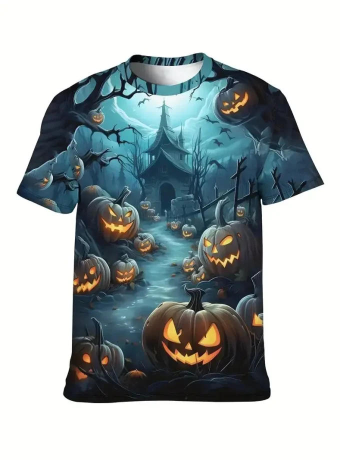 Men's 3D Digital Pumpkin Pattern printed tshirt Short Sleeve T-Shirt Stylish Summer Street Party Crew Neck Tops Wear