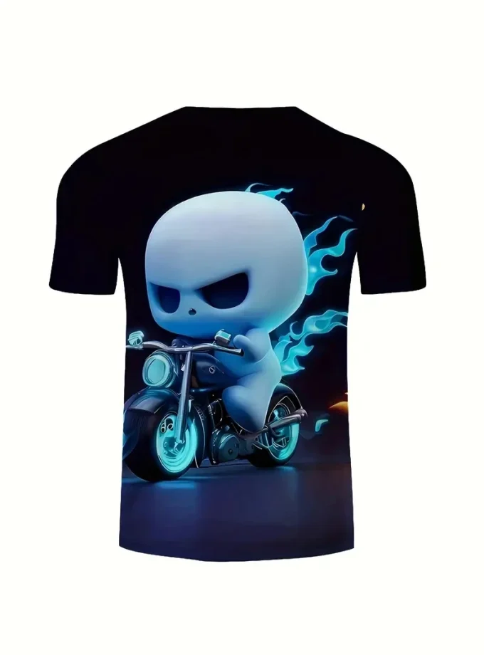 Men's 3D Ghost pattern Print T-Shirt V-Neck Short Sleeve Top with Pattern Knitted t-shirts