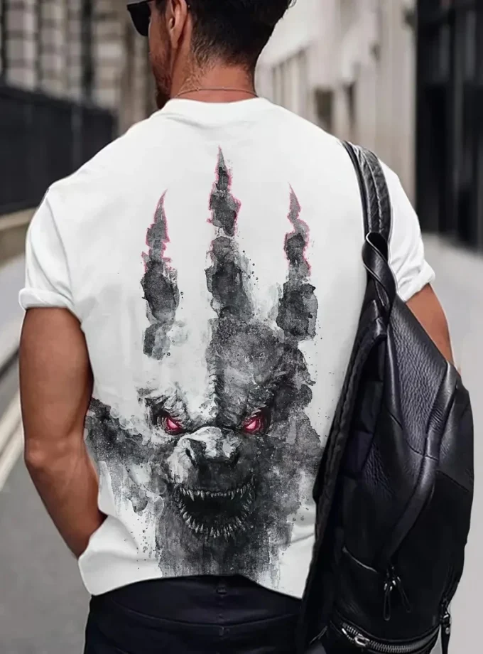 Men's Monster Claw Print Design Casual Summer T-Shirt O-Neck Crew Neck Short Sleeve for Daily Wear and Vacation Resorts