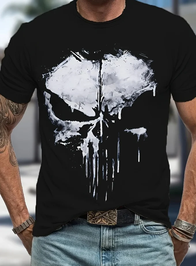 Men's 3-D Printed T shirts Skull Graphic Tee Crew Neck Short Sleeve Comfortable High Vintage Street Wear Breathable For Men