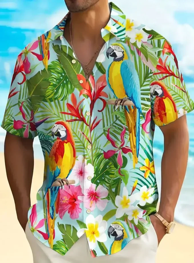 Men's Hawaiian Style Floral Pattern Short Sleeve Button Lapel Shirts 3D Printed Breathable Summer Resort Vacation Fashion