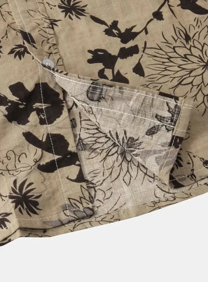 Men's Casual Summer Cotton Shirt Short Sleeve with Leaf and Flower Graphic Breathable and Sustainable Crocheted Male Clothing