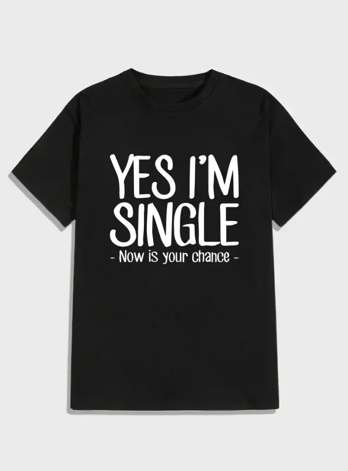 I'm single pattern Men's Short Sleeve Sports T-Shirt 3D Print Crew Neck Comfortable Versatile Spring Summer Fall Casual Knitted