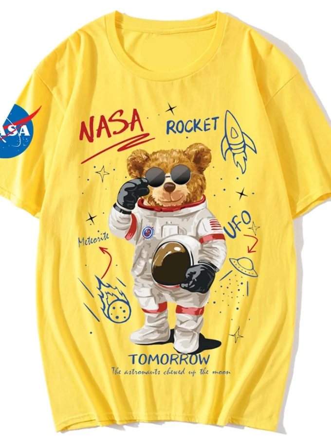 Men's 3D Printed T-shirt with Cartoon Bear Graffiti Toy Bear Pattern V-Neck Short Sleeve Chic Knitted Fabric