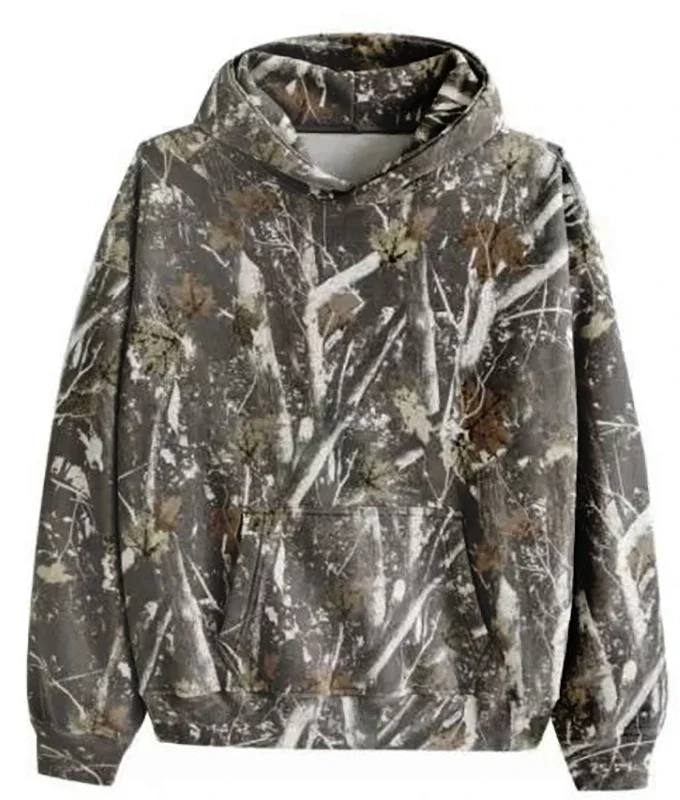 Men's Puffer Long Sleeve Hoodie 3-D Printed Maple Leaf Camouflage Loose Knitted Pullover Coat